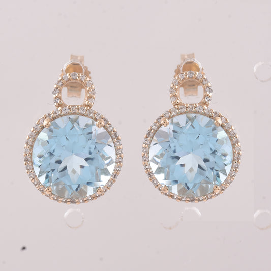 9.77 Ct Round Blue Topaz 9K Gold Earrings