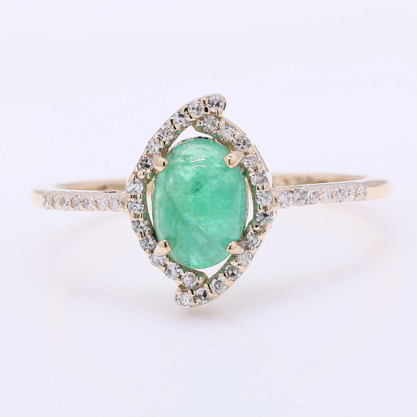 1.06 Ct Oval Cabochon Cut Natural Emerald 14K Gold Ring