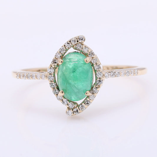 1.06 Ct Oval Cabochon Cut Natural Emerald 14K Gold Ring