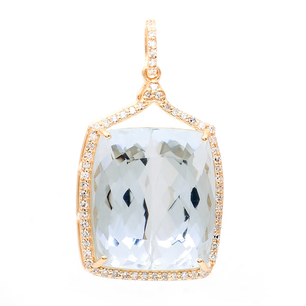 14.12 Ct Cushion Natural Aquamarine 14K Gold Pendant