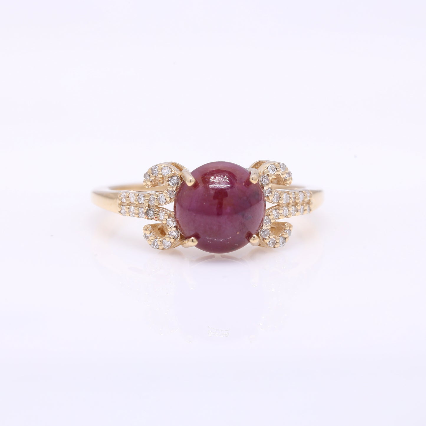 2.93 Ct Round Cabochon Cut Natural Ruby 14K Gold Ring