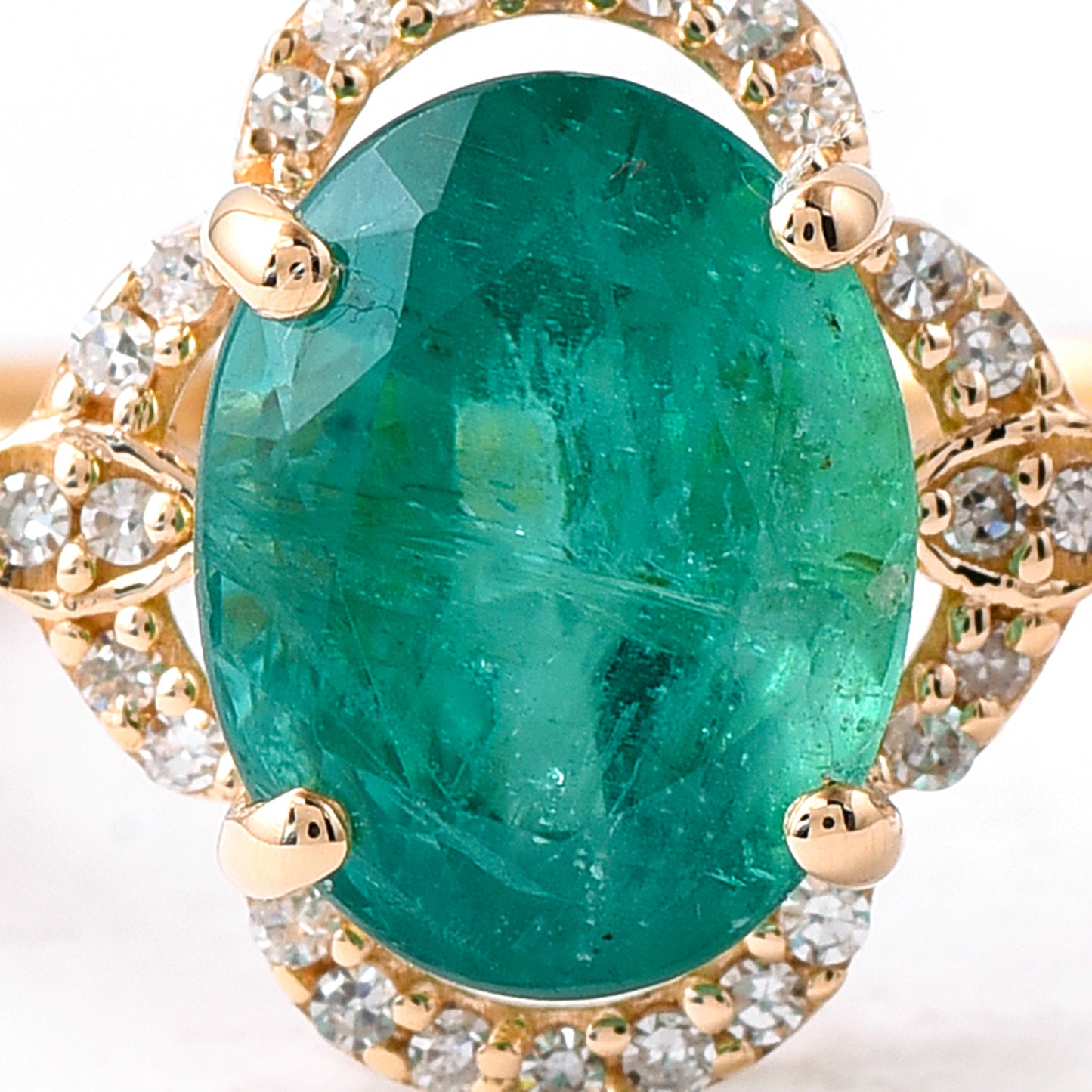 2.61 Ct Oval Mixed Cut Natural Emerald 14K Gold Ring
