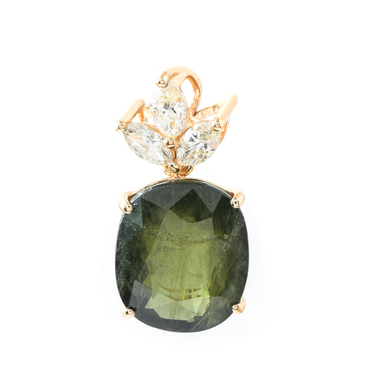 1.10 Ct Oval Mixed Cut Natural Green Sapphire 14K Gold Pendant