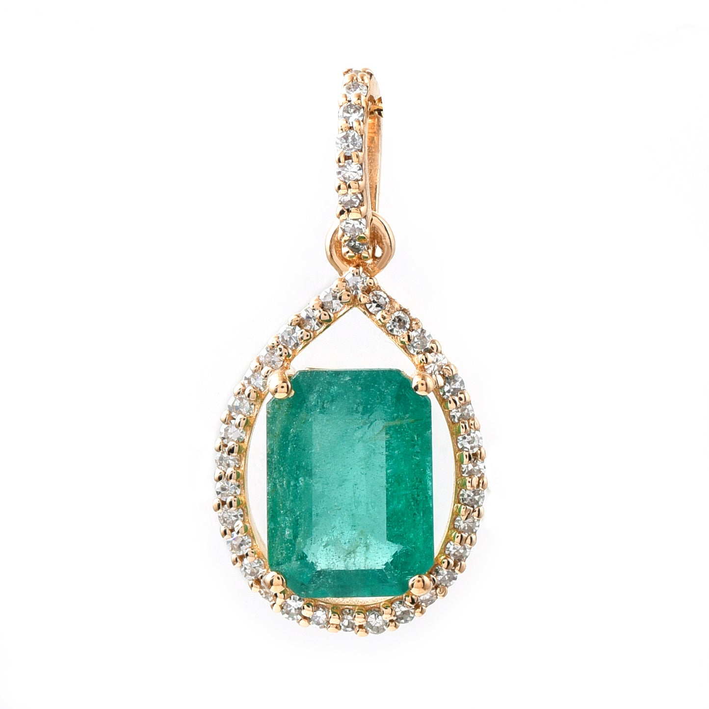 1.58 Ct Octagon Step Cut Natural Emerald 14K Gold Pendant