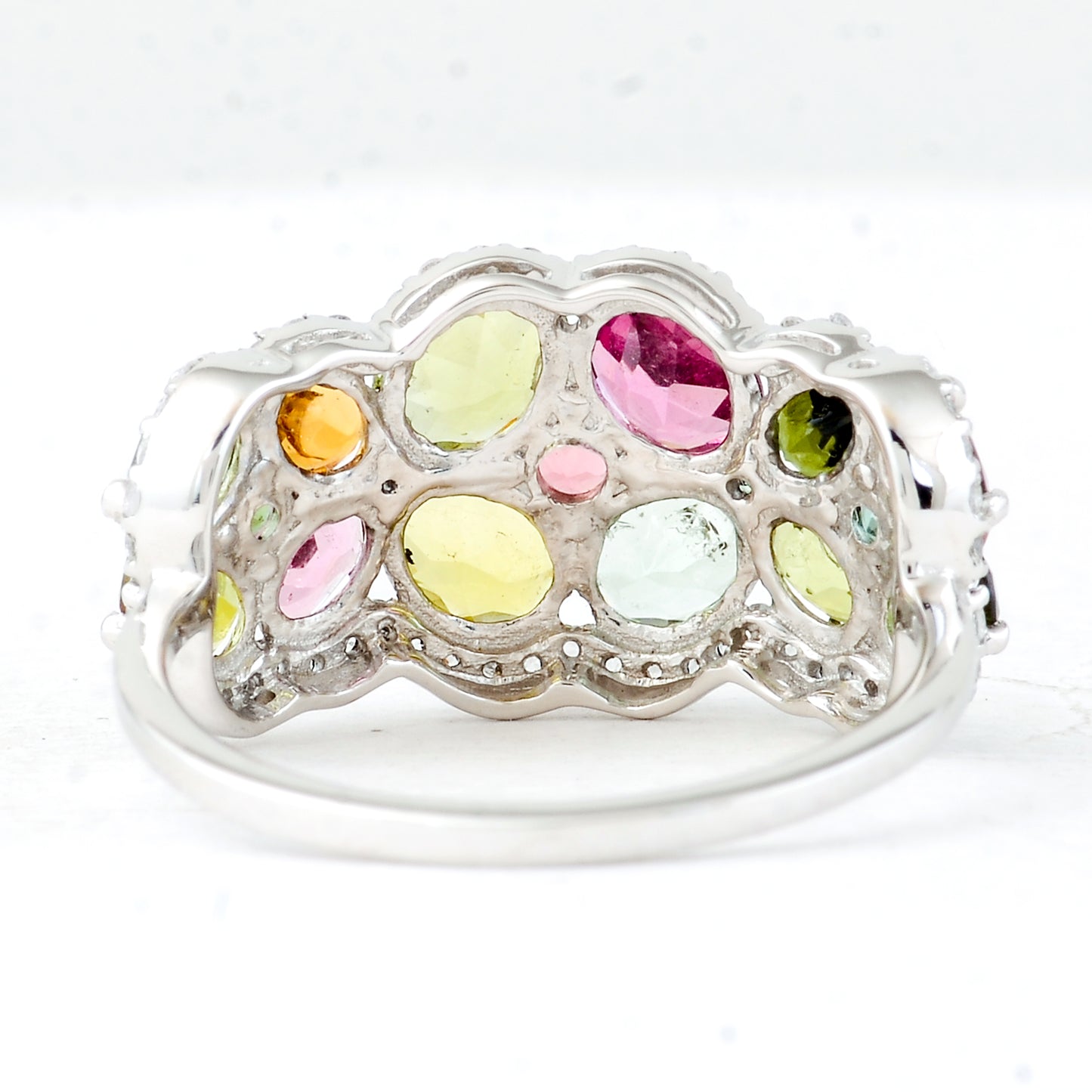 2.93 Ct Oval Mixed Cut, Round Mixed Cut Natural Multi-Coloured Tourmaline 950 Platinum Ring