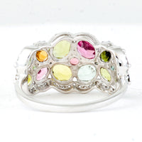 2.93 Ct Oval Mixed Cut, Round Mixed Cut Natural Multi-Coloured Tourmaline 950 Platinum Ring