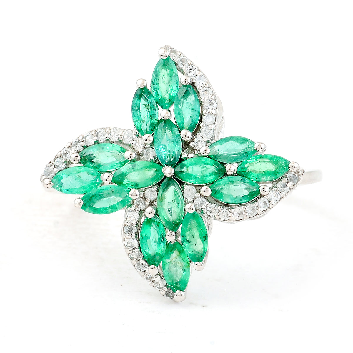 1.21 Ct Marquise Mixed Cut Natural Emerald 950 Platinum Ring