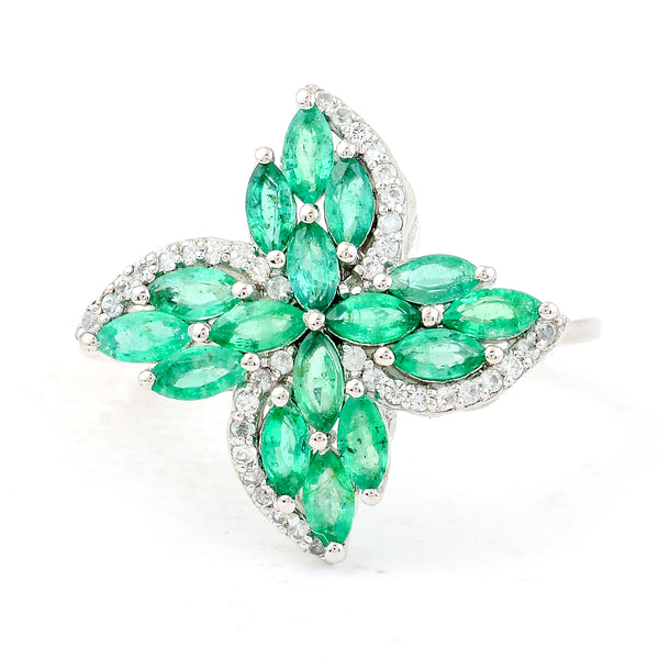 1.21 Ct Marquise Mixed Cut Natural Emerald 950 Platinum Ring
