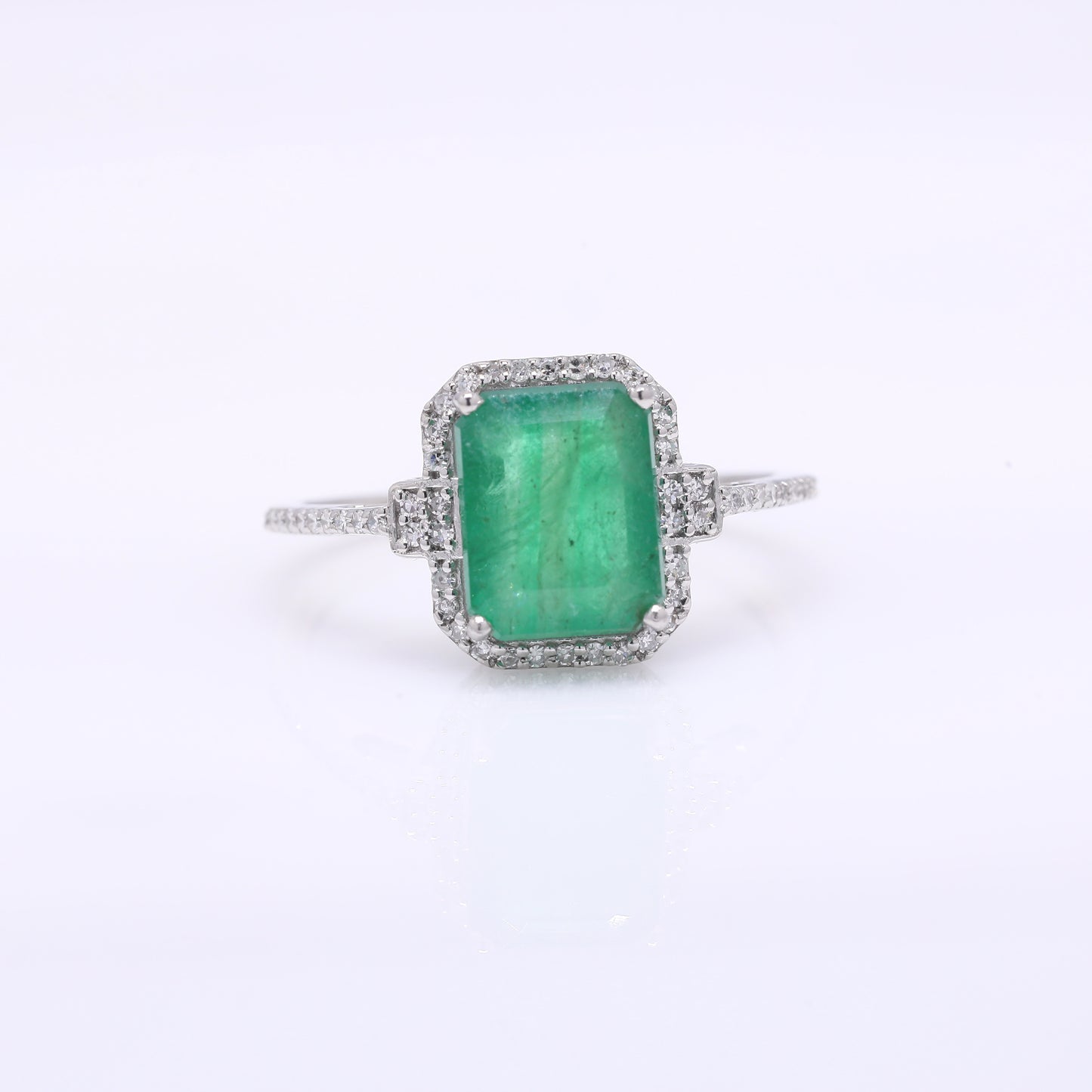 2.66 Ct Octagon Step Cut Natural Emerald 950 Platinum Ring