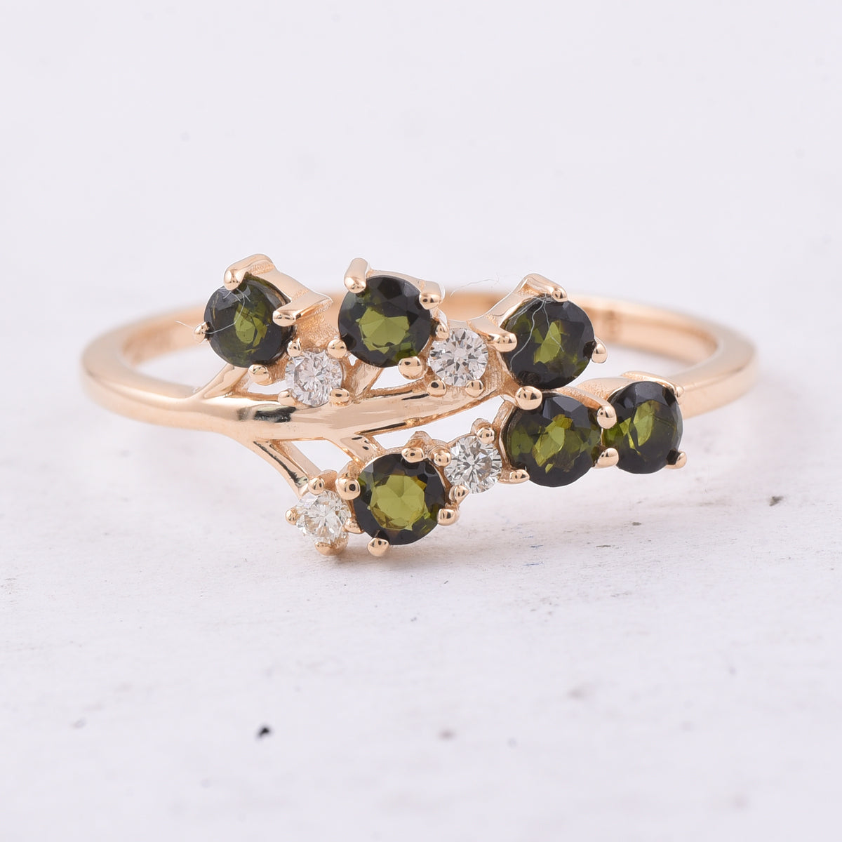 0.52 Ct Round Natural Green Tourmaline 14K Gold Ring
