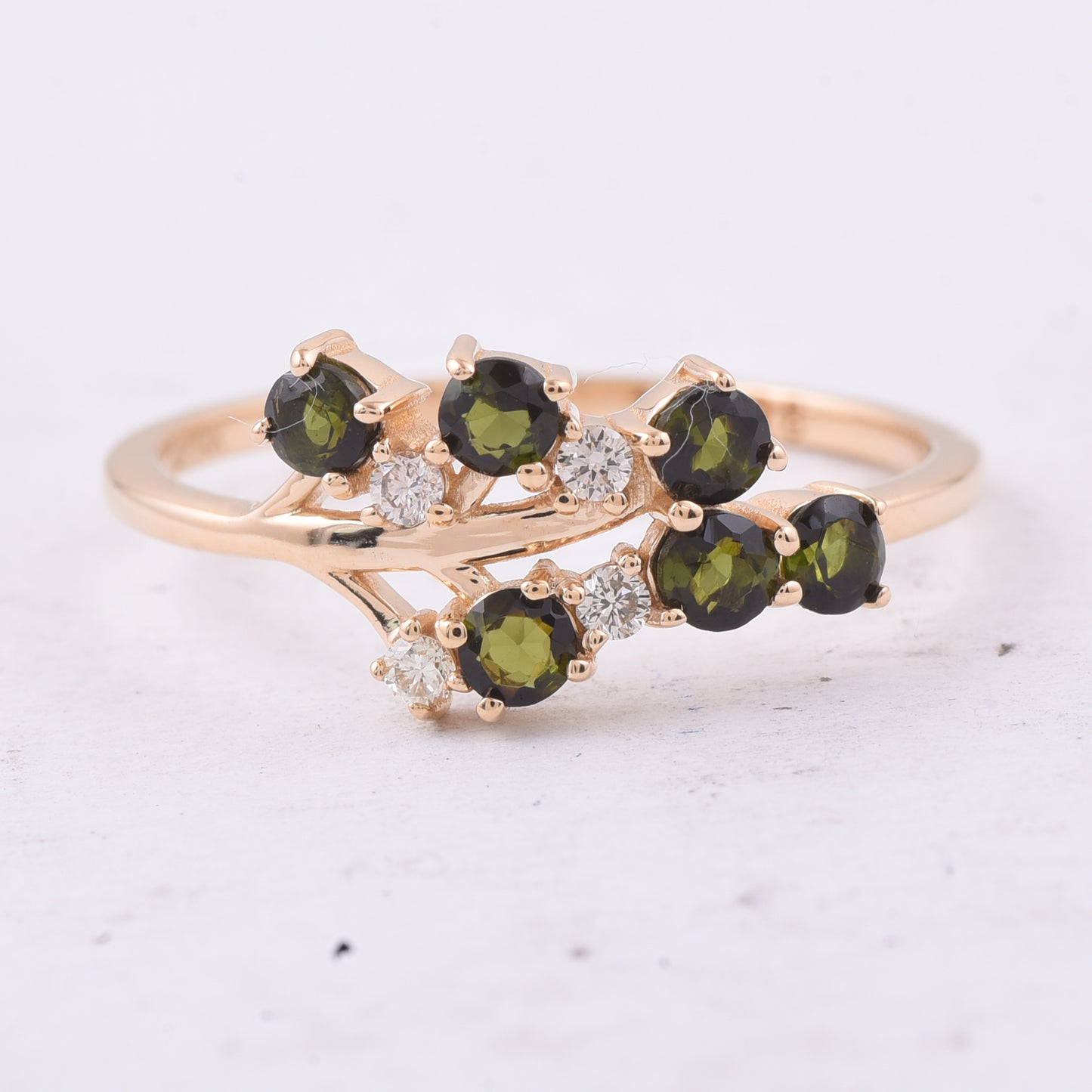 0.52 Ct Round Natural Green Tourmaline 14K Gold Ring