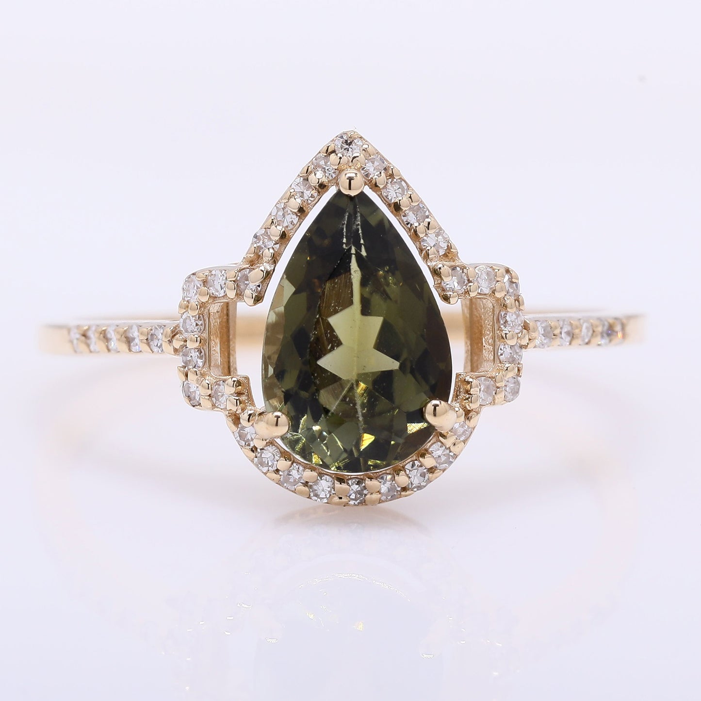 1.33 Ct Pear Mixed Cut Natural Green Tourmaline 14K Gold Ring