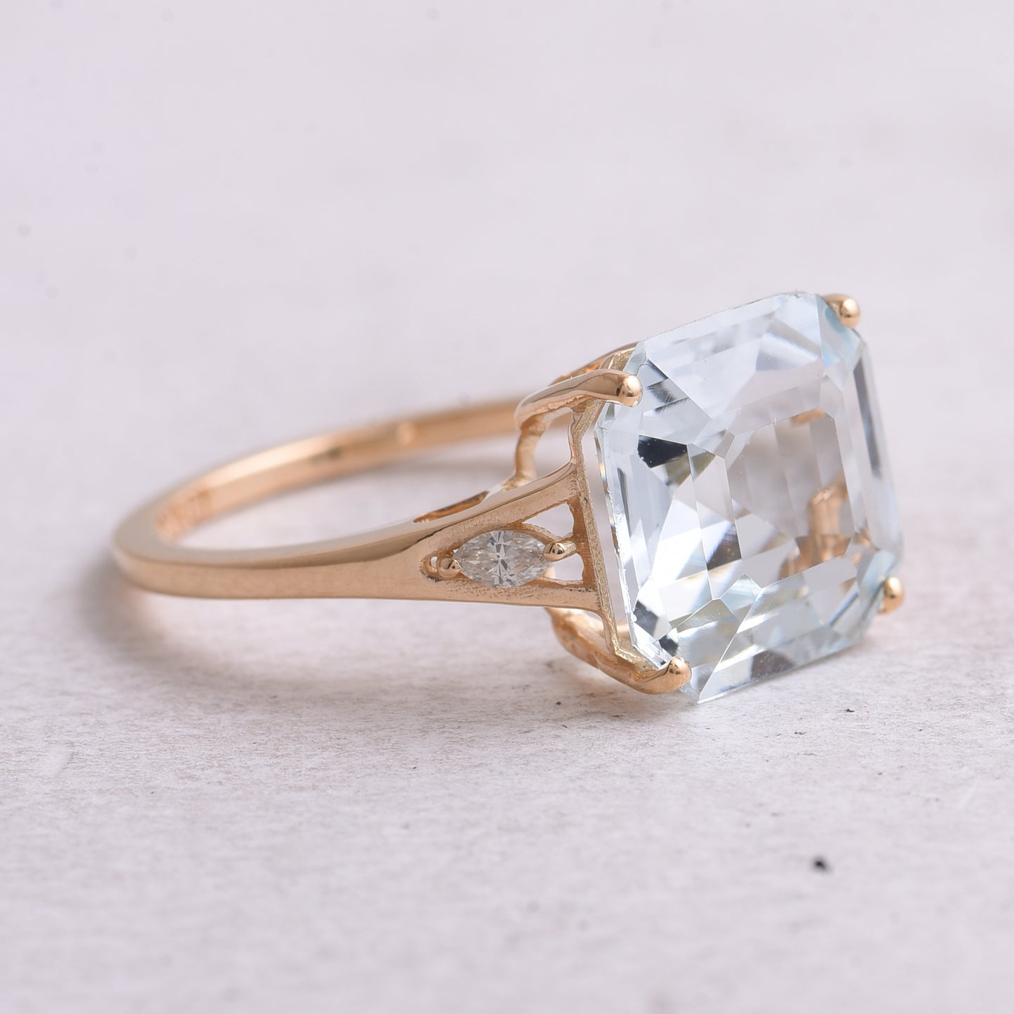 4.17 Ct Octagon Step Cut Natural Aquamarine 14K Gold Ring