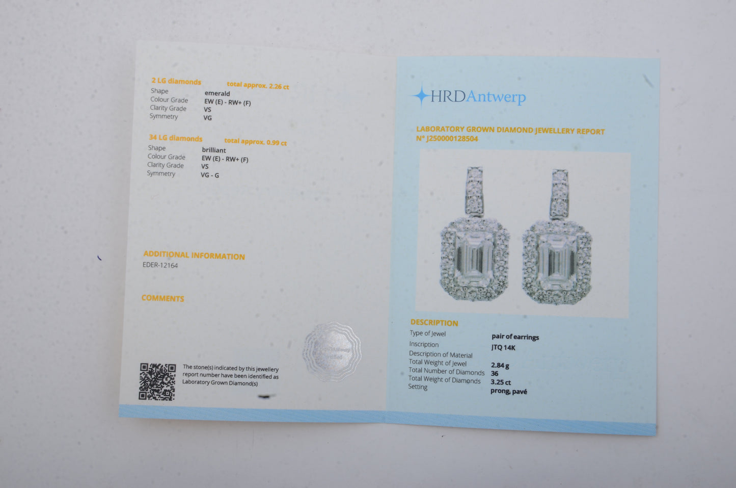 3.25 Carats Lab Grown Diamond 14K Gold Earrings