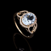 2.32 Ct Oval Mixed Cut Natural Beryl Aquamarine 14K Gold Ring