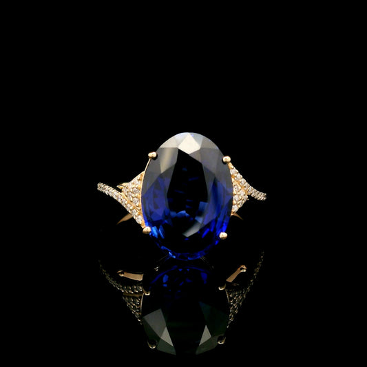7.53 Ct Oval Mixed Cut Lab Grown Sapphire 14K Gold Ring