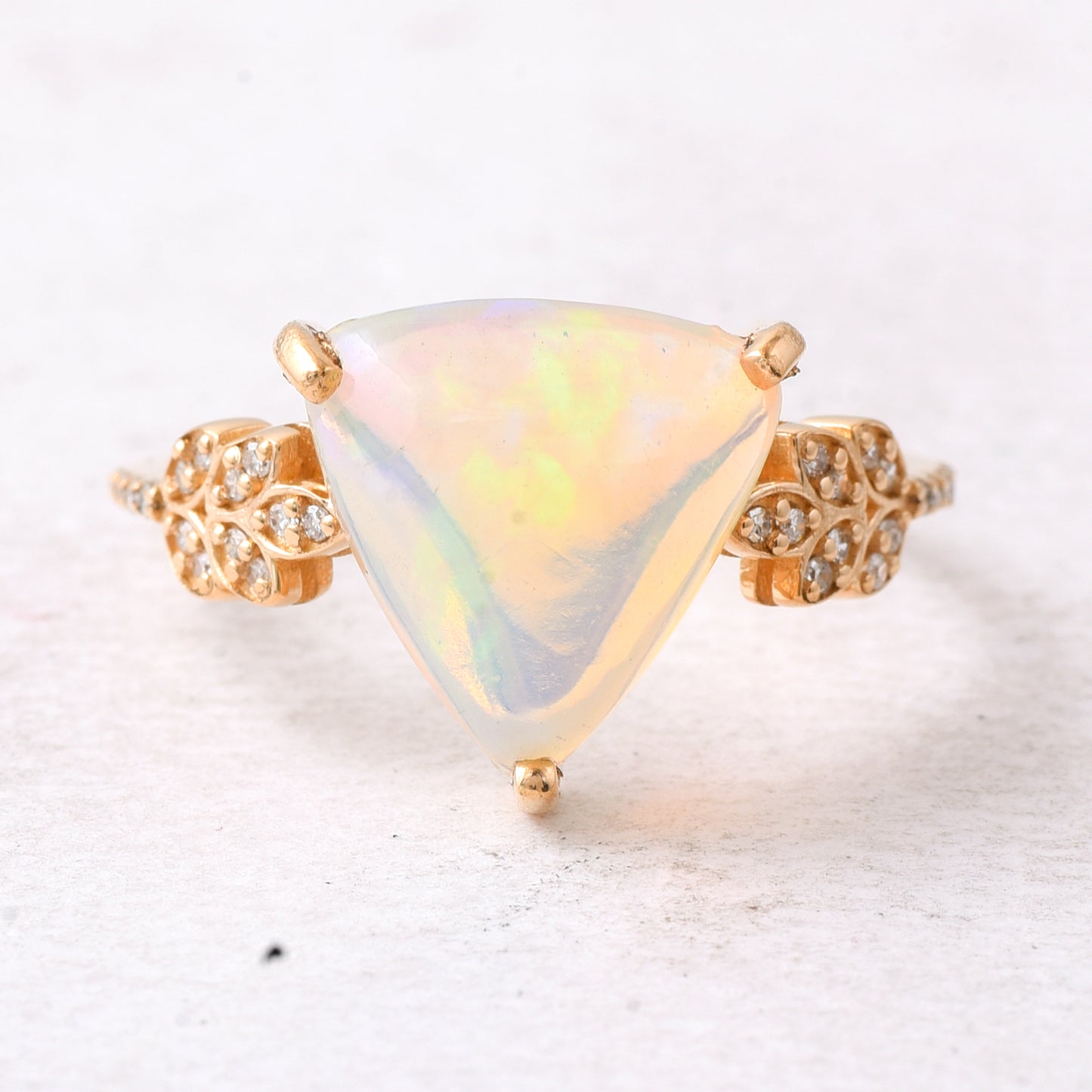 2.71 Ct Triangle Cabochon Natural Opal 14K Gold Ring