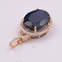 7.69 Ct Oval Mixed Cut Natural Sapphire 14K Gold Pendant