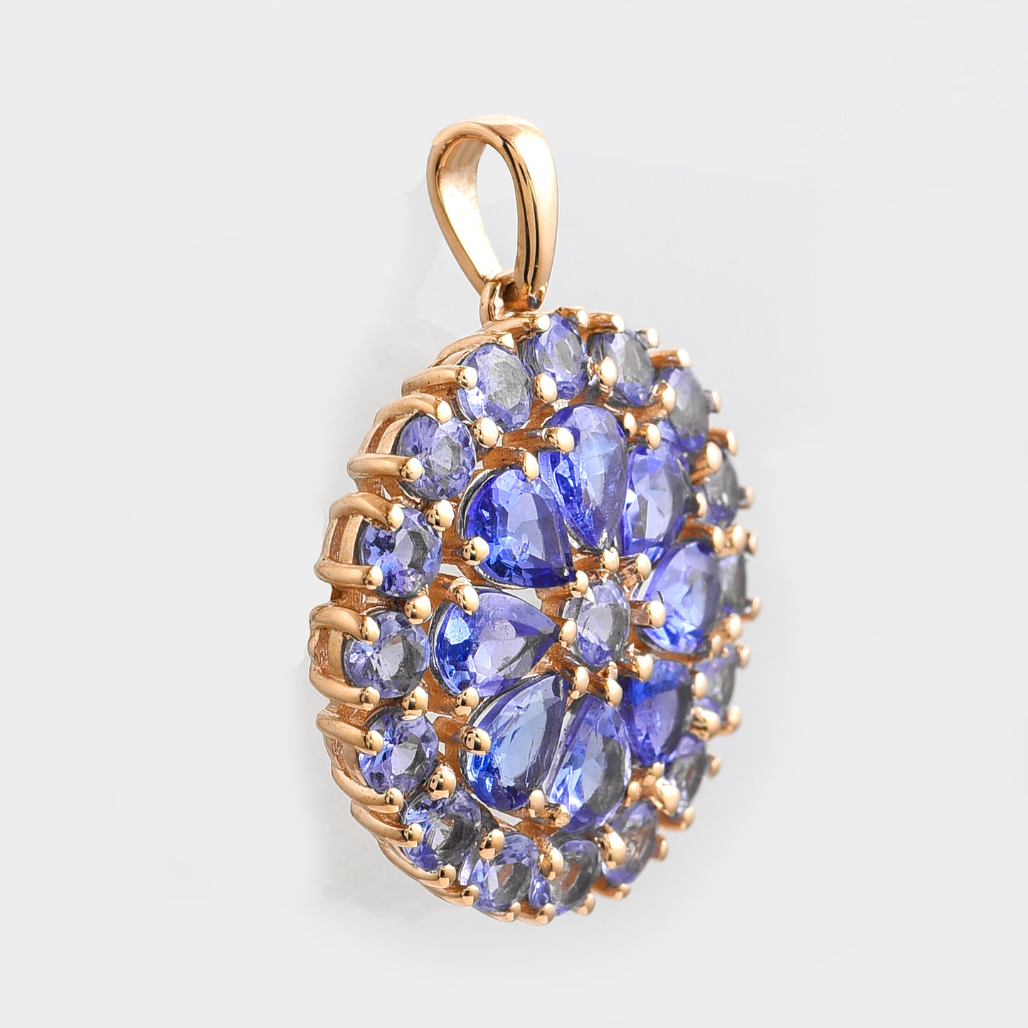 2.65 Ct Round Mixed Cut, Pear Mixed Cut Natural Tanzanite 14K Gold Pendant