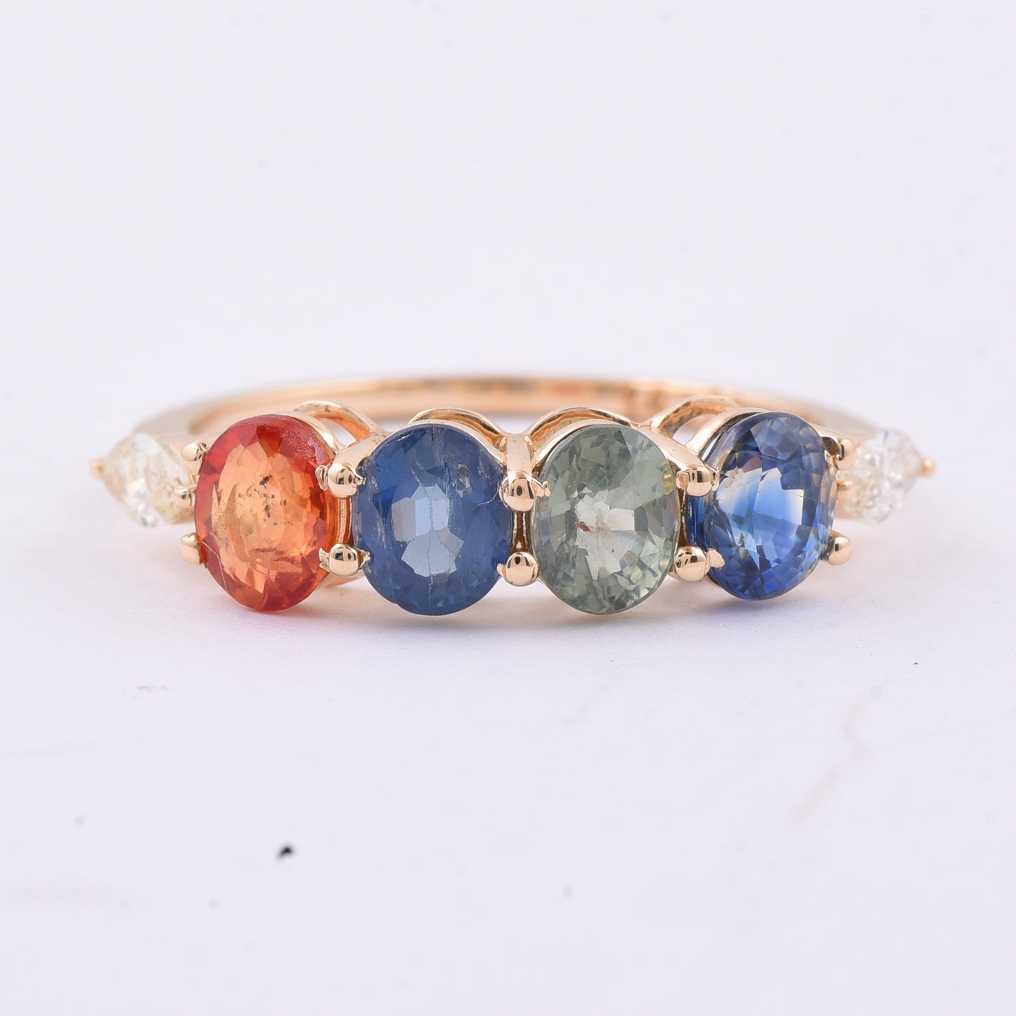 2.59 Ct Oval Natural Multi-Coloured Sapphire 14K Gold Ring