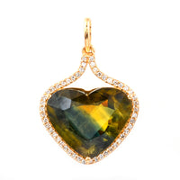8.69 Ct Heart Mixed Cut Natural Bi Coloured Sapphire 14K Gold Pendant