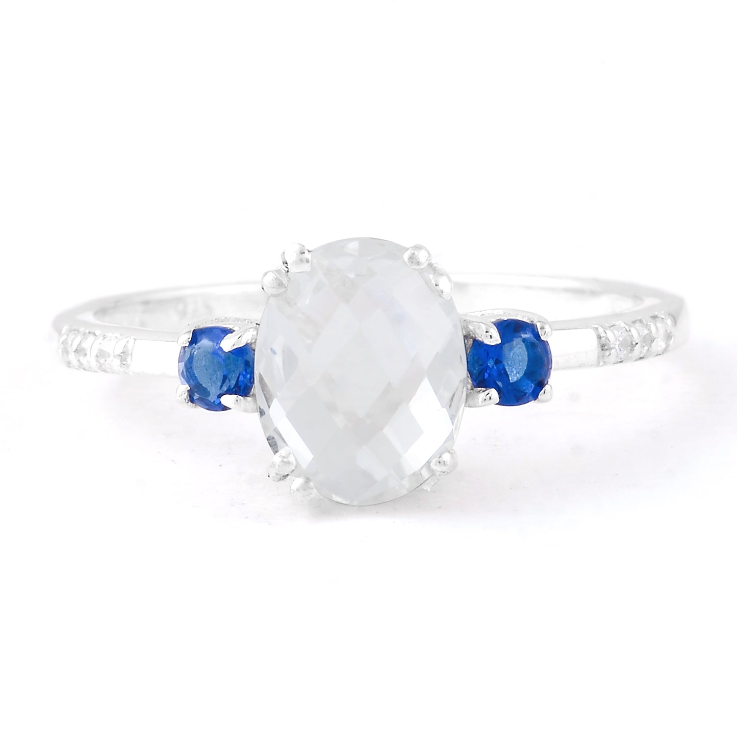 1.62 Ct Oval Glass Sapphire, Cubic Zirconia 925 Sterling Silver Ring