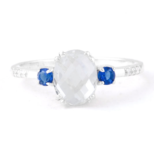 1.62 Ct Oval Glass Sapphire, Cubic Zirconia 925 Sterling Silver Ring