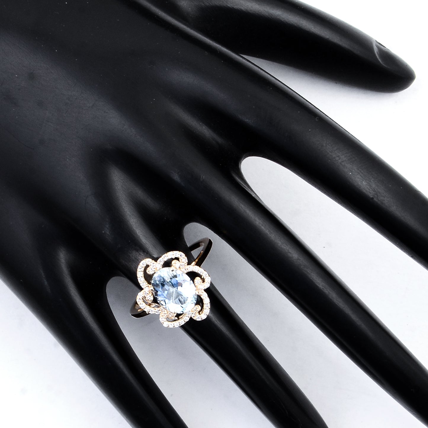 1.52 Ct Oval Mixed Cut Natural Beryl Aquamarine 14K Gold Ring