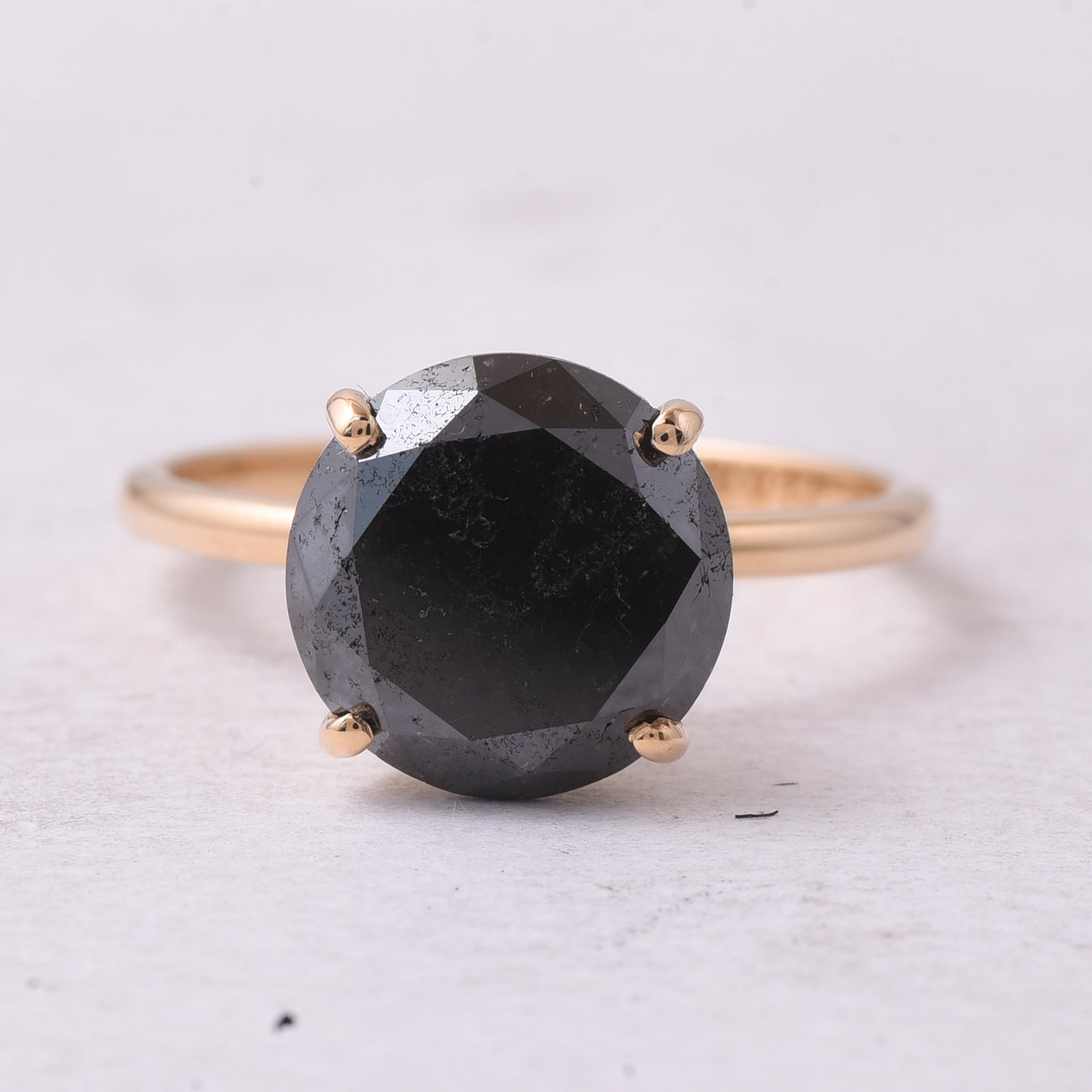 4.36 Ct Round Black Diamond 14K Gold Ring