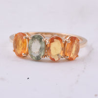 1.79 Ct Oval, Pear Natural Multi-Coloured Sapphire 14K Gold Ring