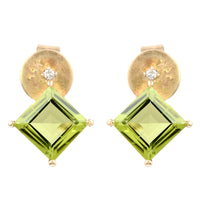 2.11 Ct Square Step Cut Natural Peridots 14K Gold Earrings
