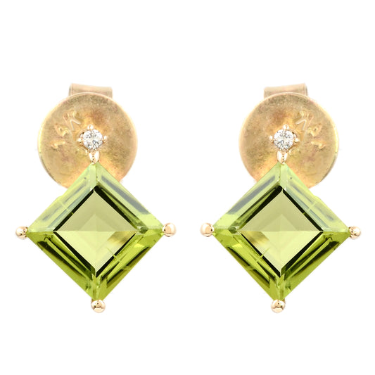 2.11 Ct Square Step Cut Natural Peridots 14K Gold Earrings