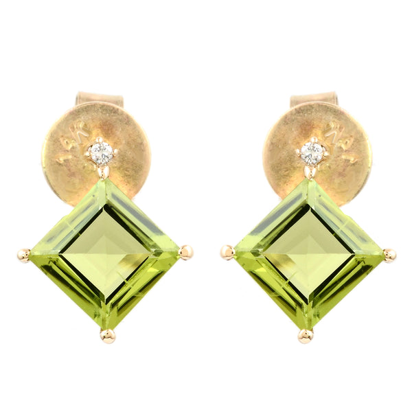 2.11 Ct Square Step Cut Natural Peridots 14K Gold Earrings