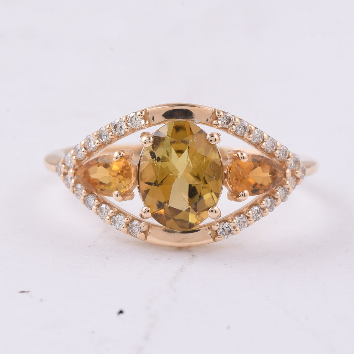 1.67 Ct Oval, Pear Natural Tourmaline 14K Gold Ring