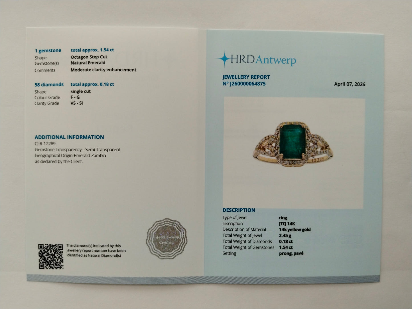 1.72 Ct Octagon Step Cut Natural Emerald 14K Gold Ring
