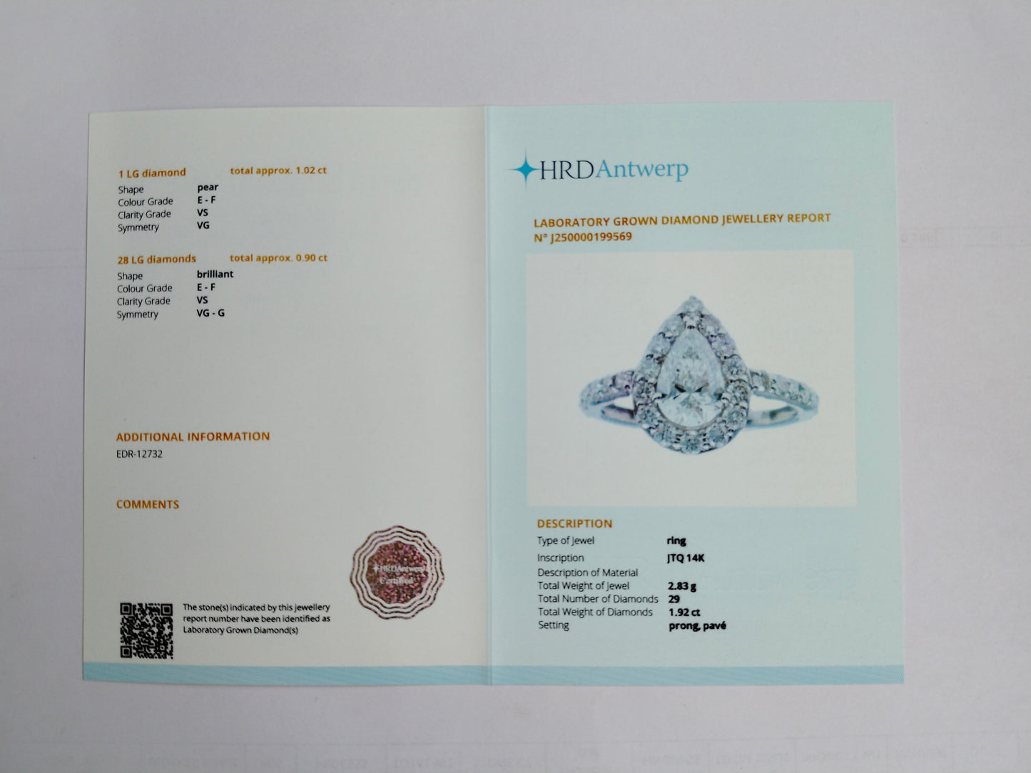 1.92 Carats Lab Grown Diamond 14K Gold Ring