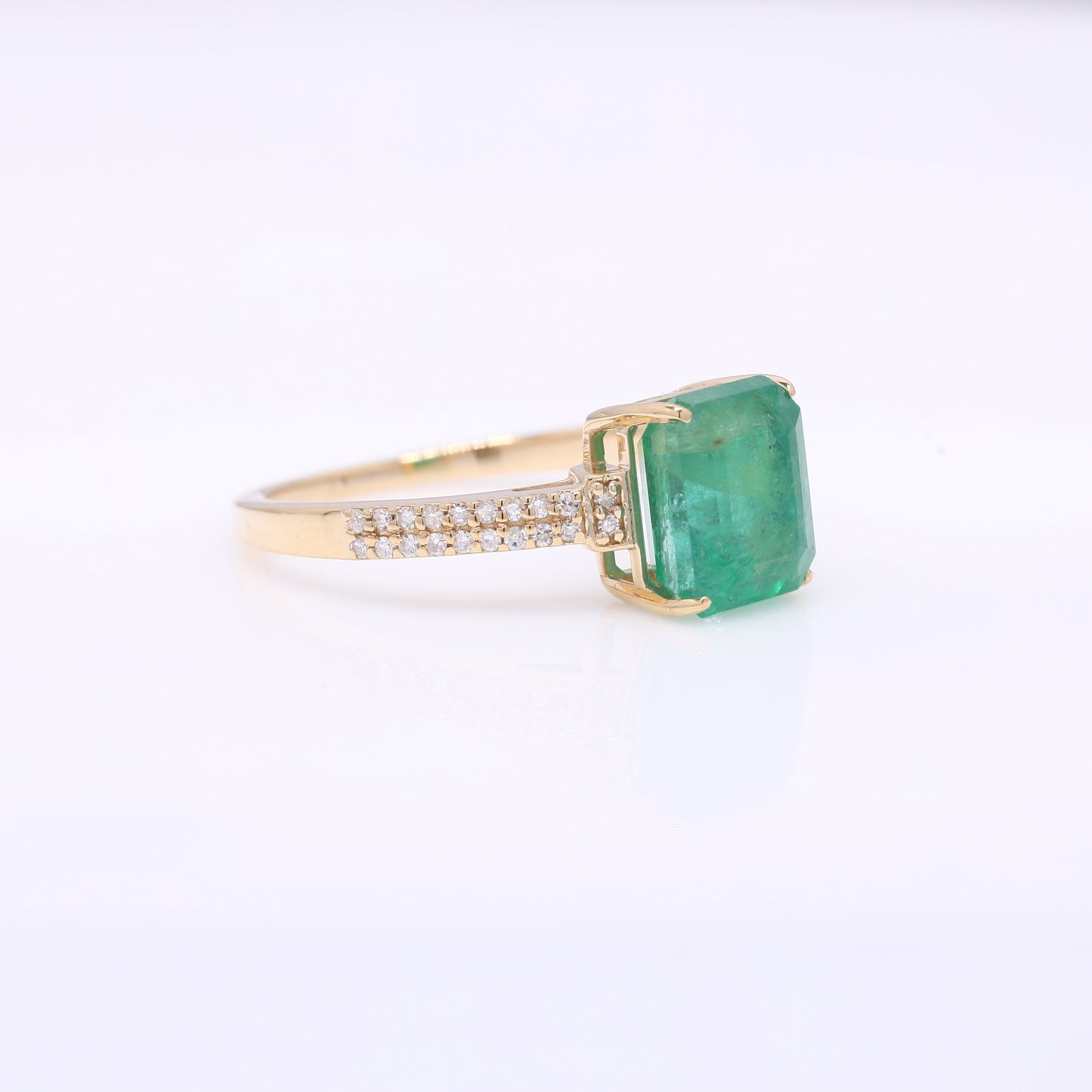 2.98 Ct Octagon Step Cut Natural Emerald 14K Gold Ring