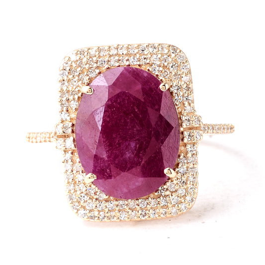 6.98 Ct Oval Mixed Cut Natural Corundum Ruby 14K Gold Ring