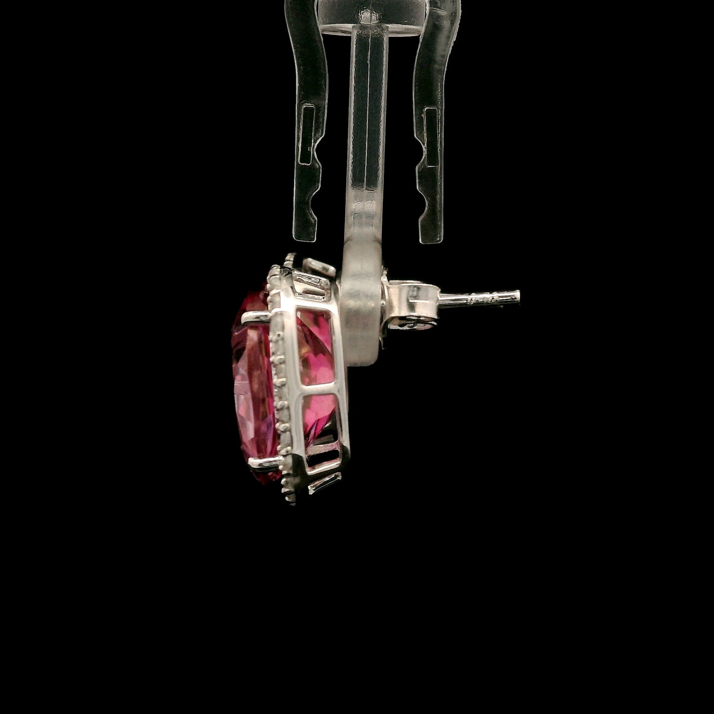 12.32 Ct Oval Pink Topaz, White Zircon 925 Sterling Silver Earrings