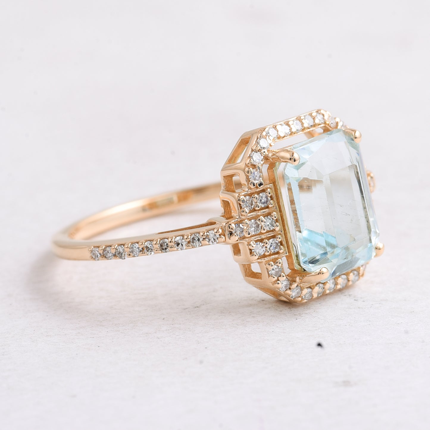 2.23 Ct Octagon Step Cut Natural Aquamarine 14K Gold Ring