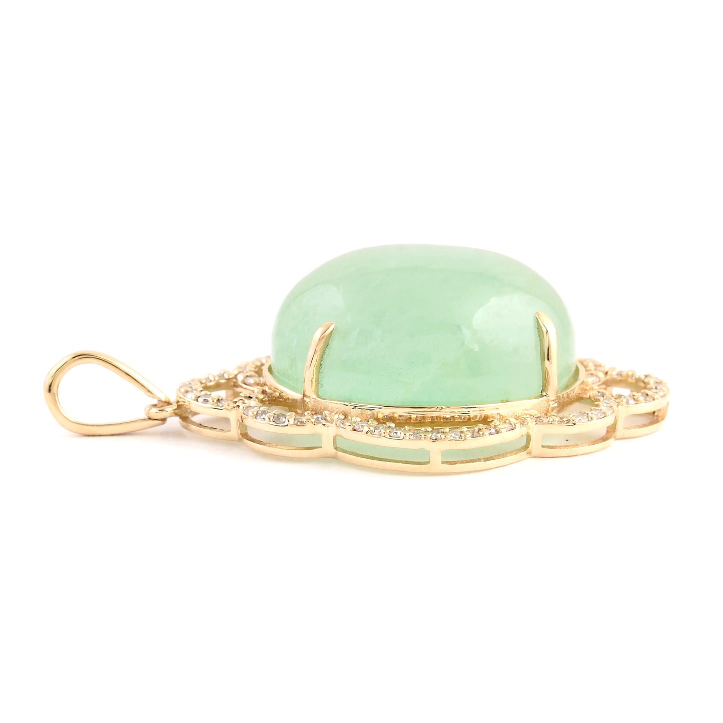 14.13 Ct Oval Cabochon Natural Beryl Emerald 14K Gold Pendant