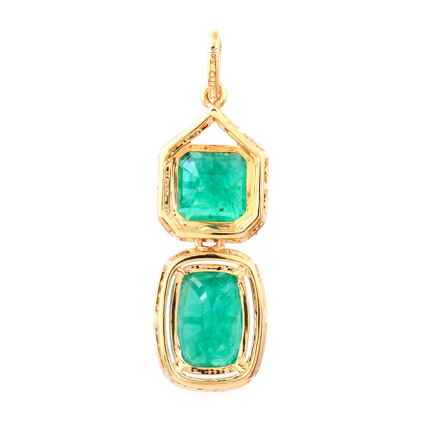 3.35 Ct Octagon Step Cut, Cushion Mixed Cut Natural Emerald 14K Gold Pendant