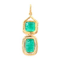 3.35 Ct Octagon Step Cut, Cushion Mixed Cut Natural Emerald 14K Gold Pendant