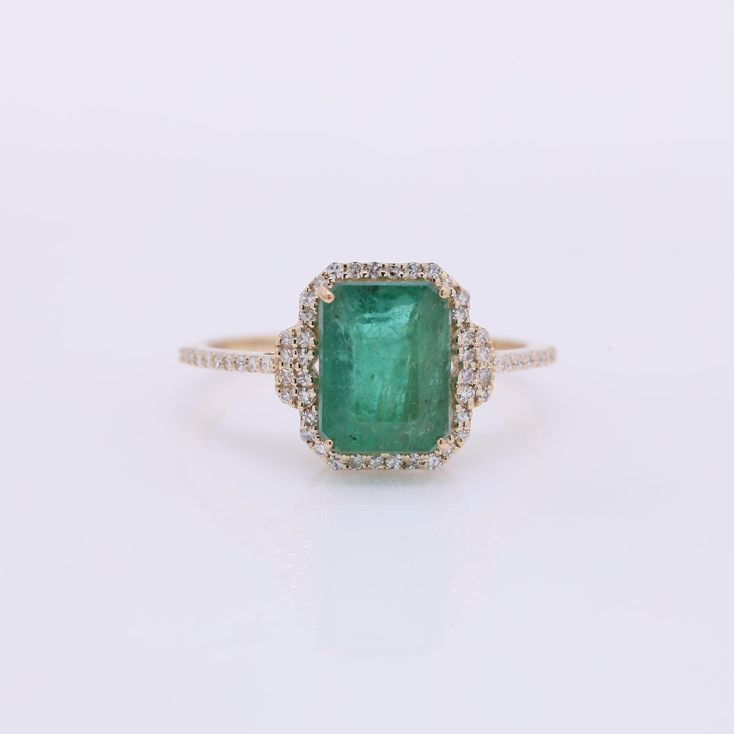 2.91 Ct Octagon Step Cut Natural Emerald 14K Gold Ring