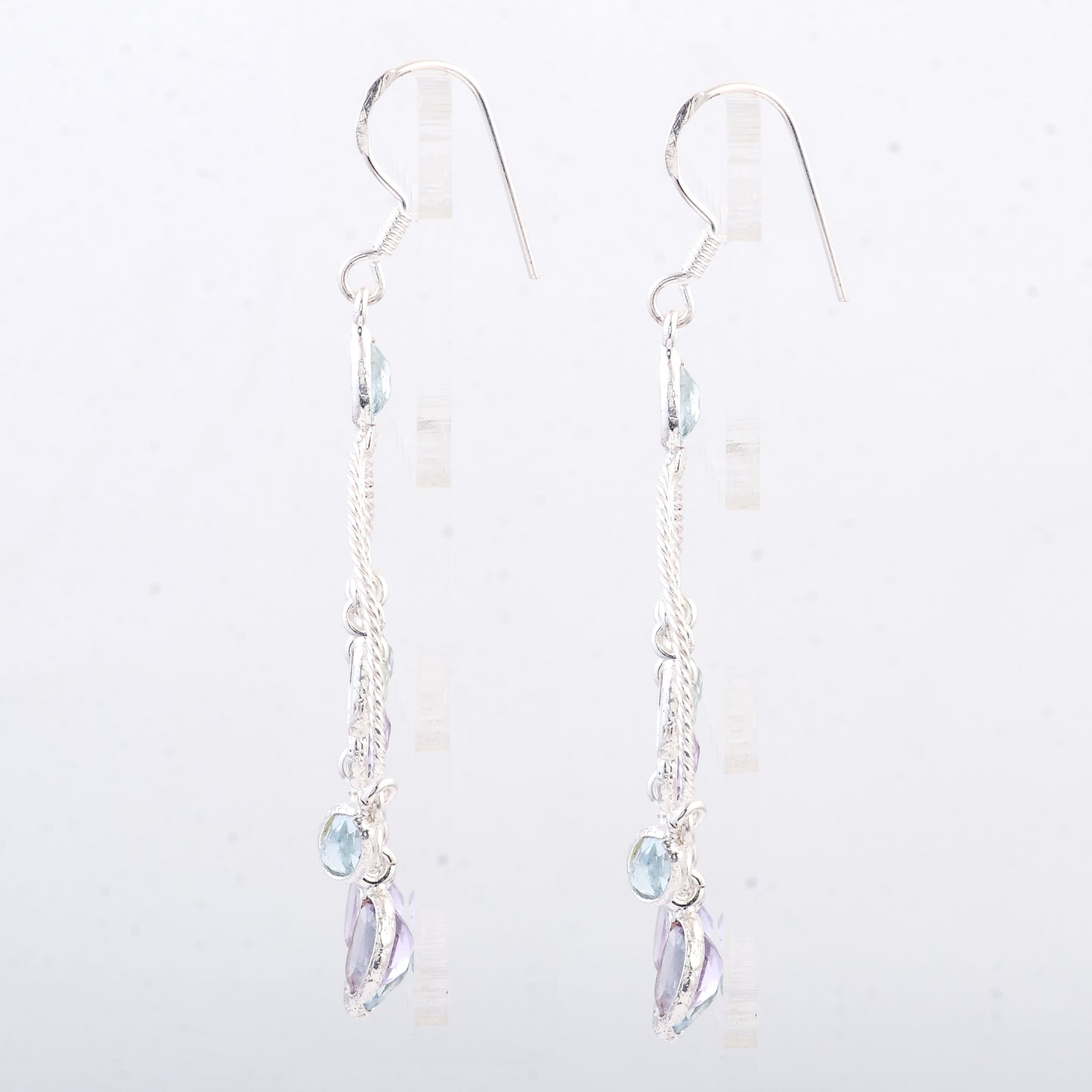 20.90 Ct Amethyst, Blue Topaz 925 Sterling Silver Earrings