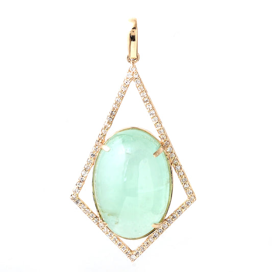 13.77 Ct Oval Cabochon Natural Beryl Emerald 14K Gold Pendant