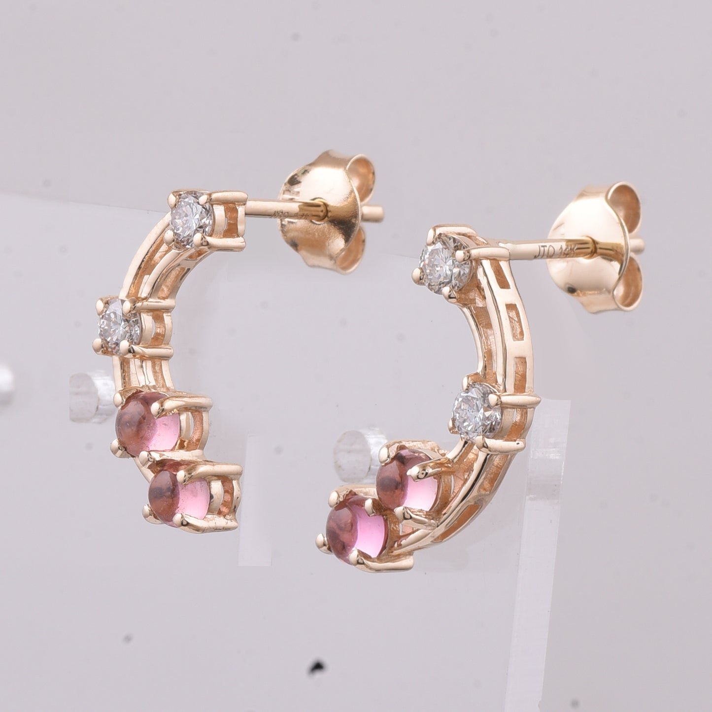 0.87 Ct Round Cabochon Cut Natural Pink Tourmaline 14K Gold Earrings