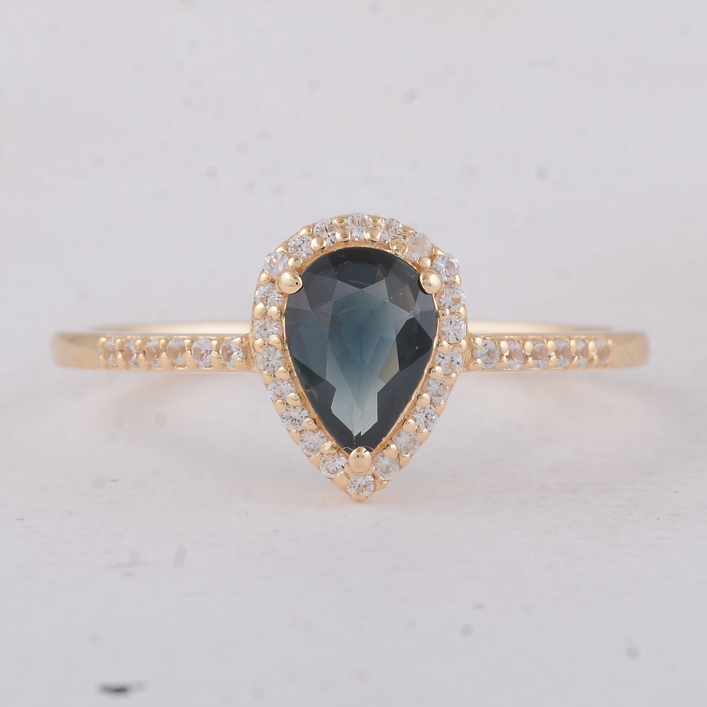 0.68 Ct Pear Sapphire 9K Gold Ring