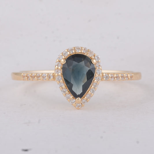 0.68 Ct Pear Sapphire 9K Gold Ring