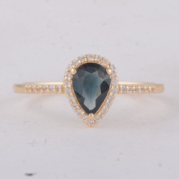 0.68 Ct Pear Sapphire 9K Gold Ring